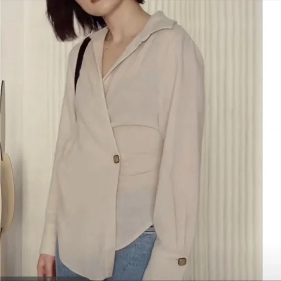 Zara Wool Blend Wrap Long Sleeve Side button Top Size S - Picture 3 of 15